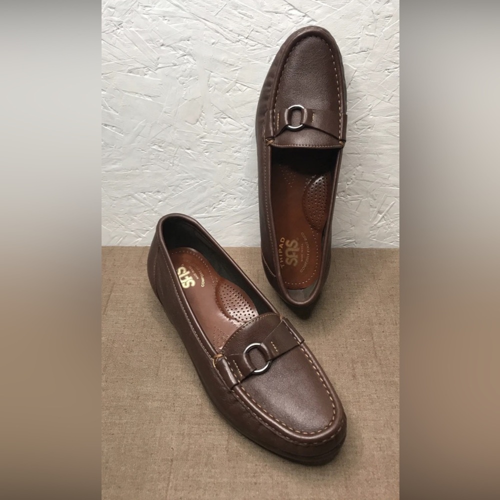 Excellent SAS Jewel Women's Loafers Brown Leather Slip-On Size 7.5N Made in USA